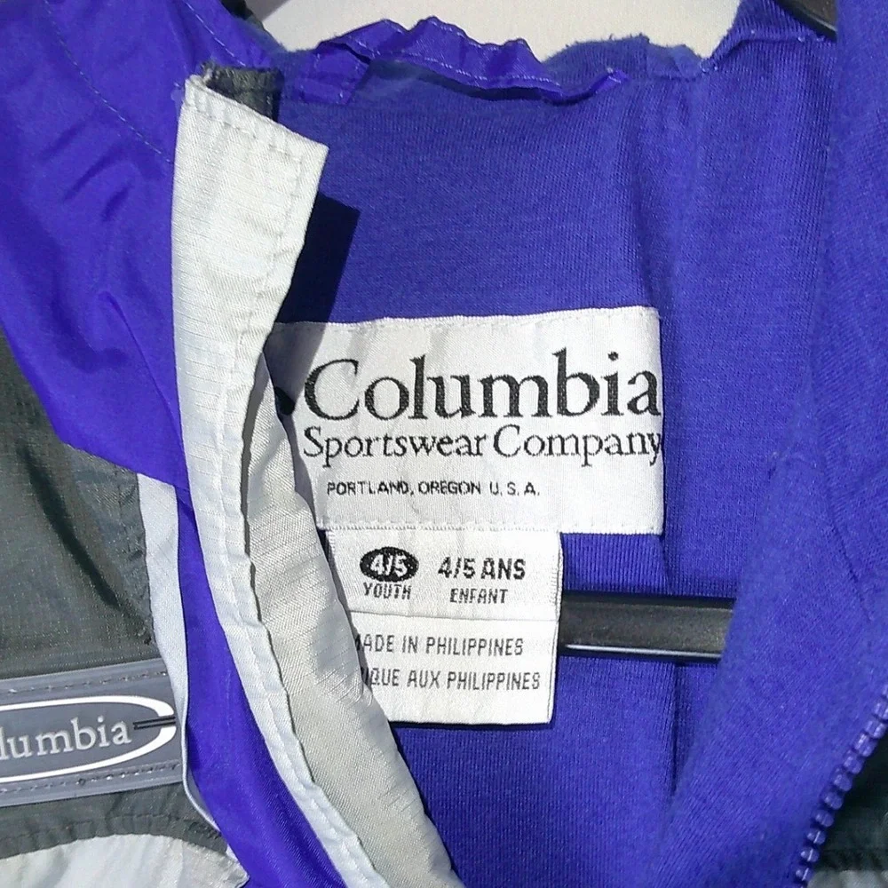 Columbia Kids Youth 4/5 Years Hooded Rain Jacket Blue‎ Gray Blue Water Resistant
